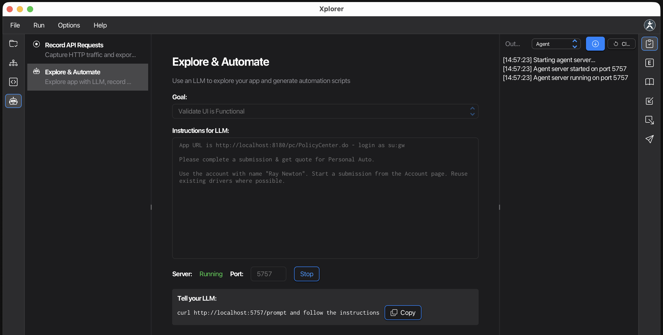 Agent server running